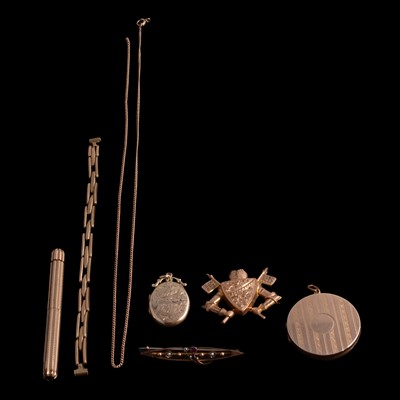 Lot 365 - A small collection of yellow metal and gold-plated jewellery.