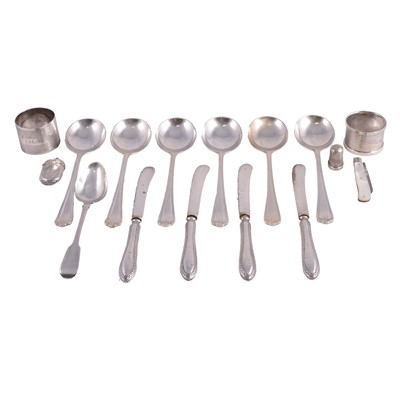 Lot 346 - Georgian silver teaspoon, John Meek, London 1822, and other silver and plated items.