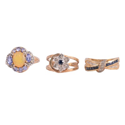 Lot 93 - Three gemset rings, sapphire and diamond, opal.