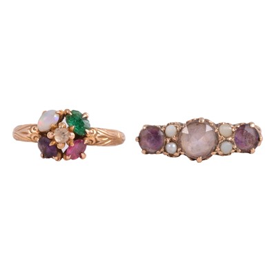Lot 78 - An amethyst and pearl ring and an acrostic gemstone ring.