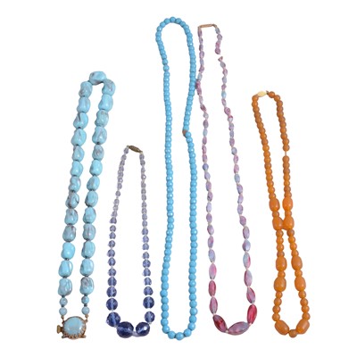 Lot 456 - Nine vintage bead necklaces, Murano glass, and others.