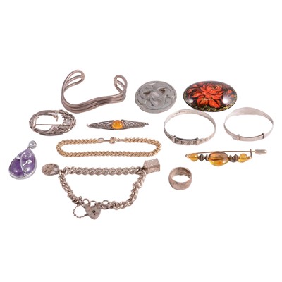Lot 523 - A collection of silver, white metal, and costume jewellery.