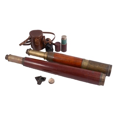 Lot 157A - Spencer Browning & Rust day or night telescope, Watkins telescope, pocket field telescope, monocle, compass.