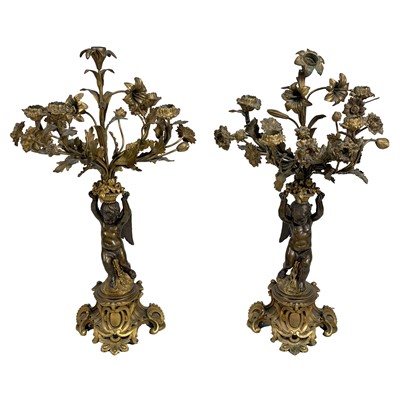 Lot 44 - Pair of Louis XV style bronze and gilt metal candelabra