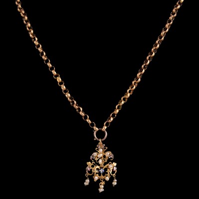 Lot 298 - A yellow metal belcher link chain necklace with pendant.