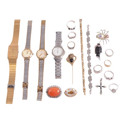 Lot 533 - Costume jewellery, wristwatches and two gold rings.