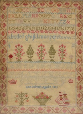 Lot 373 - Two Victorian samplers and a framed embroidered panel