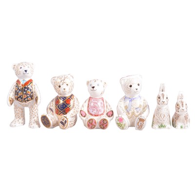 Lot 21 - Six Royal Crown Derby paperweights - teddy bears and rabbits
