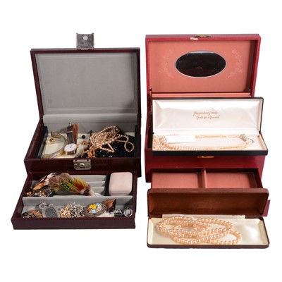 Lot 573 - A collection of costume jewellery, and two jewellery boxes.