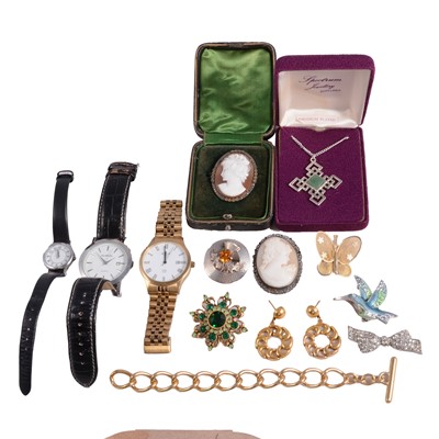 Lot 558A - A tray of silver and costume jewellery, lady's and gentleman's wristwatches.