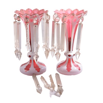 Lot 24 - Pair of Victorian overlaid glass lustres