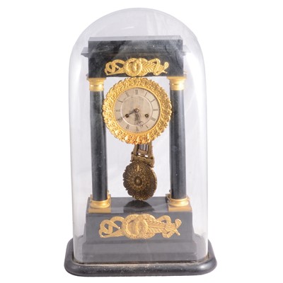 Lot 115 - French Empire style Portico clock under a glass dome