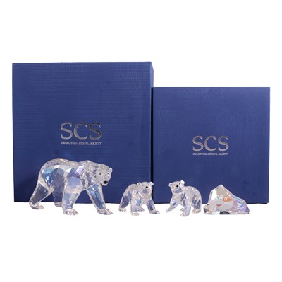 Lot 81 - Swarovski Crystal Polar Bear 'Siku' and two Polar Bear cubs