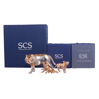 Lot 82 - Swarovski Crystal Tiger #1003148, and two Tiger cubs #1016678 and #1016677