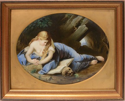 Lot 1 - Continental porcelain plaque hand painted with The Penitent Magdalene