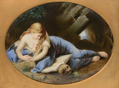 Lot 1 - Continental porcelain plaque hand painted with The Penitent Magdalene