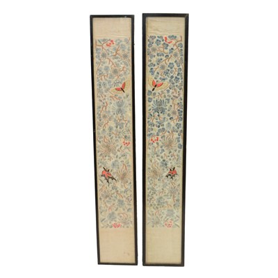 Lot 402 - Pair of Chinese embroidered silk panels