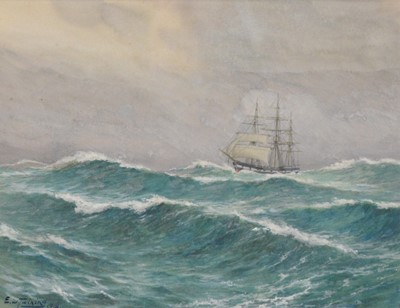 Lot 133 - Ernest W Twining (1875-1956), Frigate in a choppy sea