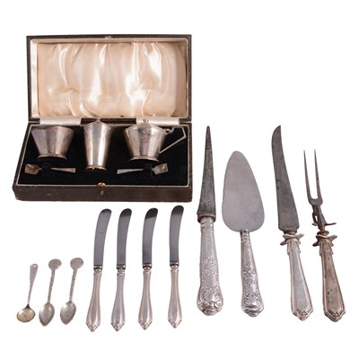 Lot 345 - Silver condiment set, silver handled cutlery