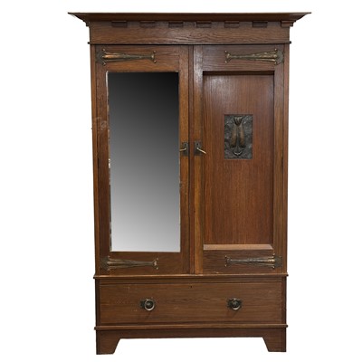 Lot 331 - Arts & Crafts oak wardrobe