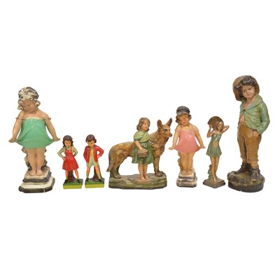 Lot 143 - Collection of painted plaster figures and wall masks