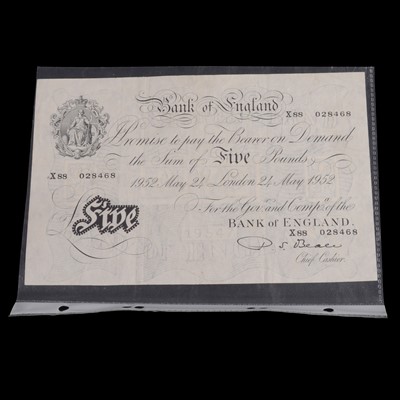 Lot 323 - A 1952 white £5 bank note.