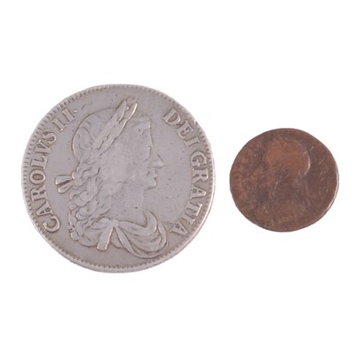 Lot 312 - Charles II crown (1663), and farthing.