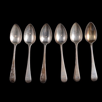 Lot 182 - Matched set of six Georgian silver teaspoons