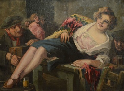 Lot 174 - R Geiger (1870-1945), Inn with lady reclining on a table