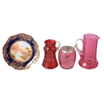 Lot 37 - Small collection of cranberry glass, and an...