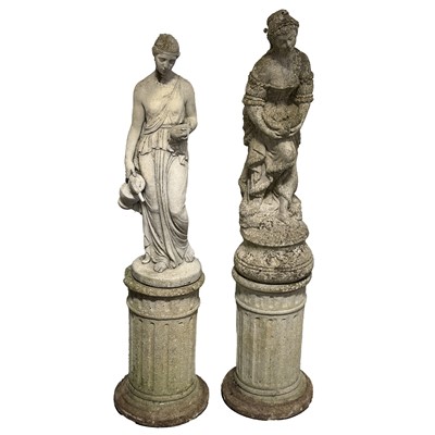 Lot 370 - Pair of cast concrete garden statues, maidens