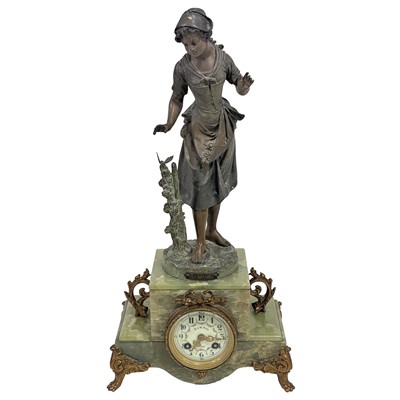 Lot 198 - French onyx, gilt metal and spelter mantel clock