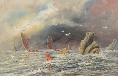 Lot 353 - Monogrammist FFP [?], 20th century, Fishing boats offshore