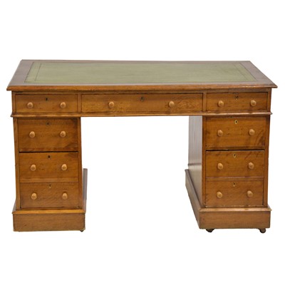 Lot 449 - Victorian oak twin-pedestal desk