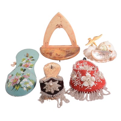 Lot 141 - Small collection of shell and beaded pocket watch stands