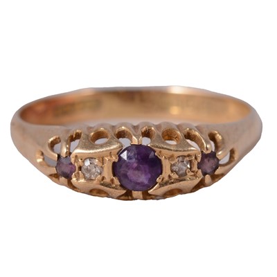 Lot 39 - An amethyst and diamond half hoop ring.