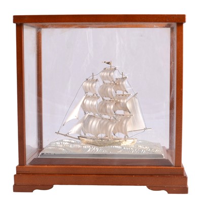Lot 59 - Japanese silver model of a schooner at sea