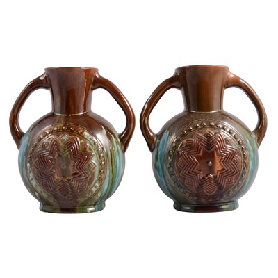 Lot 10 - Dr Christopher Dresser for Linthorpe Pottery, a pair of Aesthetic movement vases