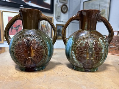 Lot 10 - Dr Christopher Dresser for Linthorpe Pottery, a pair of Aesthetic movement vases