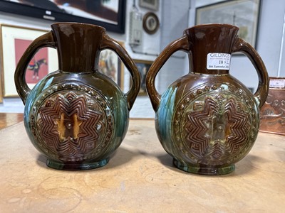 Lot 10 - Dr Christopher Dresser for Linthorpe Pottery, a pair of Aesthetic movement vases