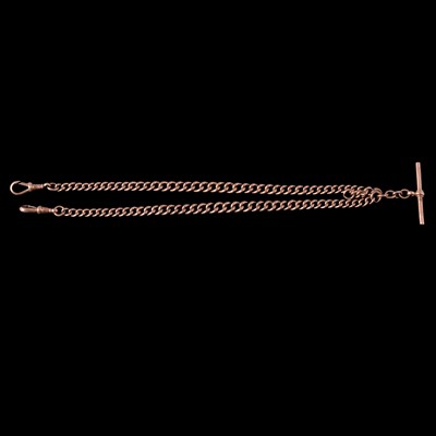 Lot 304 - A 9 carat yellow gold double Albert watch chain.