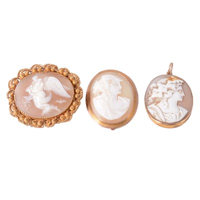 Lot 151 - Three carved shell cameo brooches.