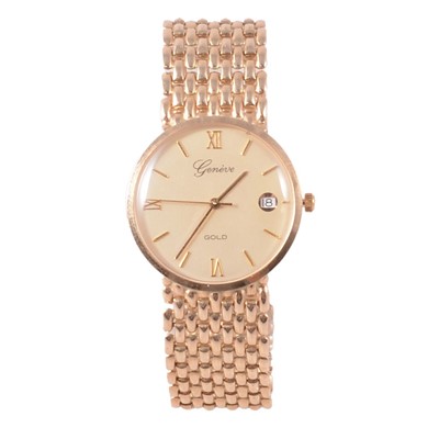 Lot 326 - Genève - a gentleman's 9 carat yellow gold quartz bracelet wristwatch.