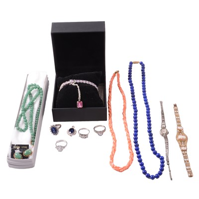 Lot 450 - A collection of silver, white metal, and costume jewellery, and wristwatches.