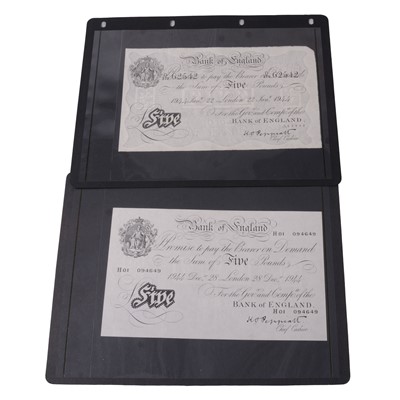 Lot 152 - Two WW2 issue white £5 bank notes.