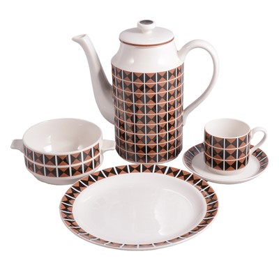 Lot 74 - Picquot ware four piece teaset and a quantity of Midwinter Diagonal pottery dinner wares