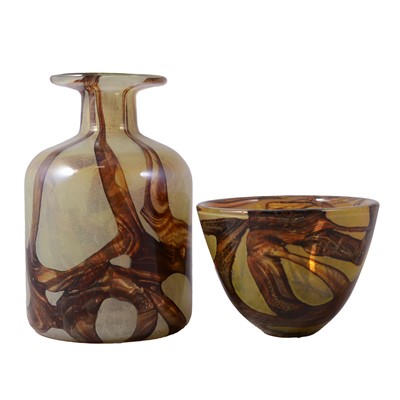Lot 4 - Large Mdina studio glass bottle vase and bowl from the 'Earthtones' series