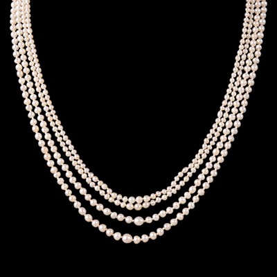 Lot 265 - A four strand graduated natural saltwater pearl necklace with Birmingham Assay Office Pearl Report..