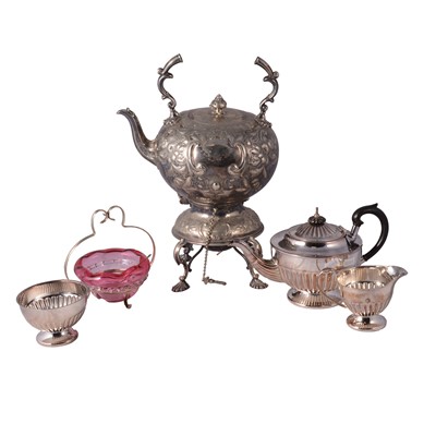 Lot 79 - Victorian silver plated spirit kettle and other silver plated wares