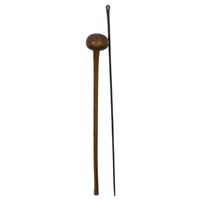 Lot 92 - Hardwood knobkerrie and a swagger stick with horn handle